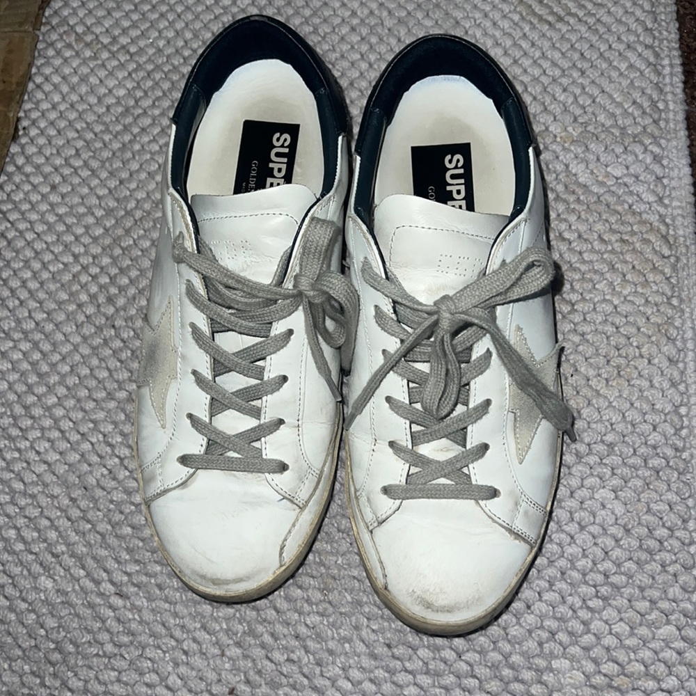 Golden Goose Superstar white blue leather tab